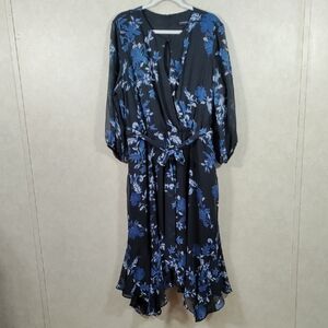 12193 Lane Bryant Black and Blue Floral Long Sleeve Dress 18